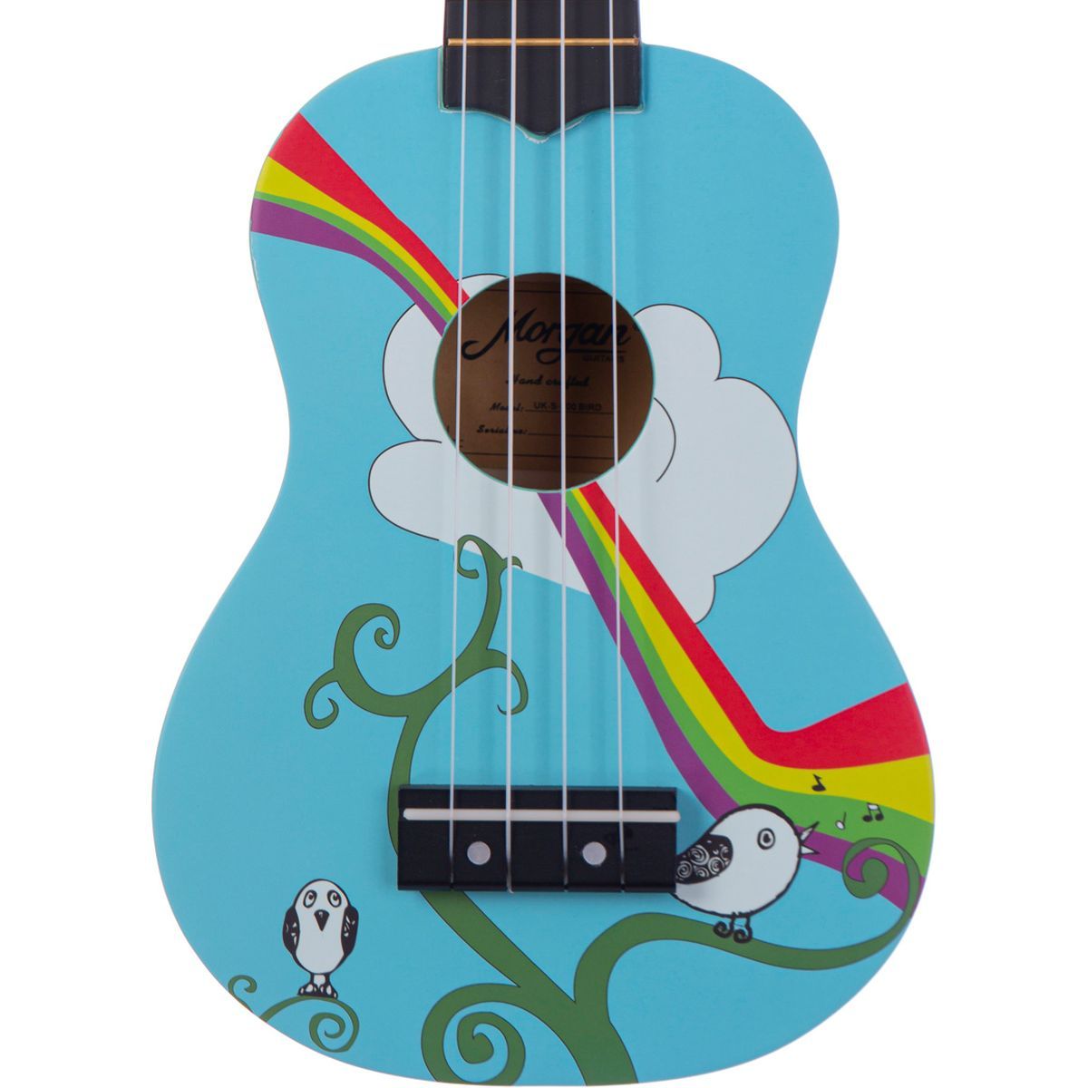 Morgan Sopran Ukulele UK S 100 Bird, blå med fuglemønster, m/bag