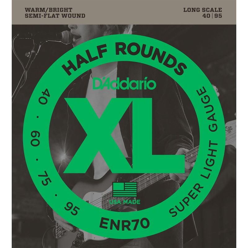 D'Addario ENR70 Half Rounds Basstrenger, halvslipte