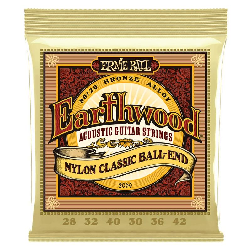 Ernie Ball 2069 Earthwood Folk Nylon Ball End Strengesett klassisk gitar