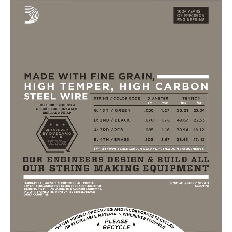 D'Addario ENR72 Half Rounds Basstrenger, halvslipte