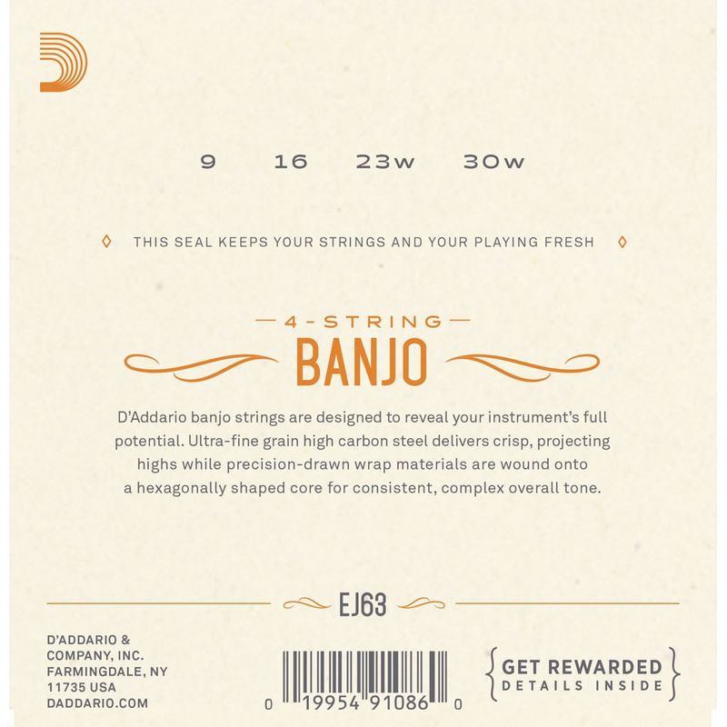 D'Addario EJ63 banjostrenger 4-strengs Tenor banjo